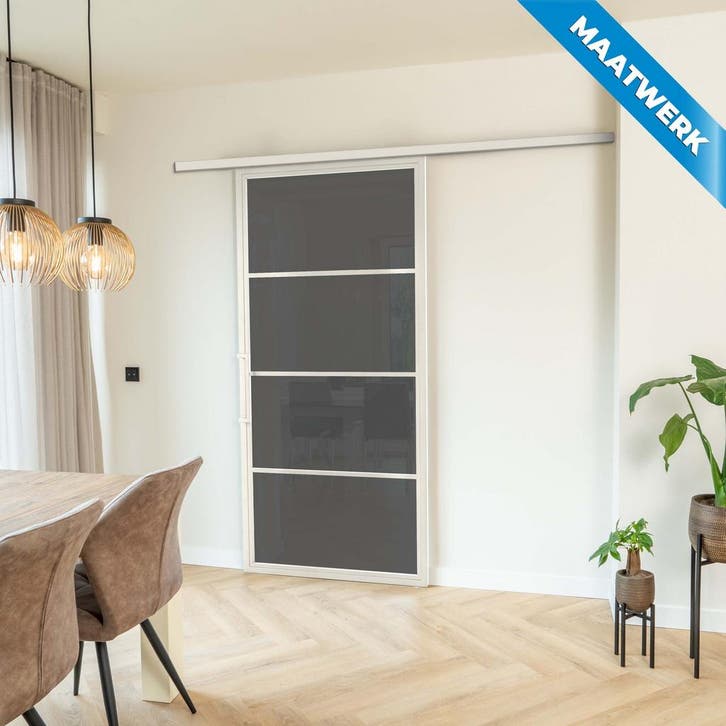 Stalen Schuifdeur met koofsysteem 4 Vlaks Wit Maatwerk Rook, Doe-het-zelf en Bouw, Raamkozijnen en Schuifdeuren, Nieuw, Metaal