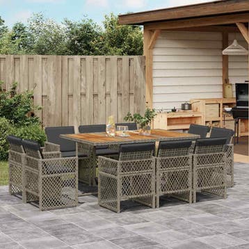 vidaXL 11-delige Tuinset met kussens poly rattan grijs, Verzenden, Tuinset