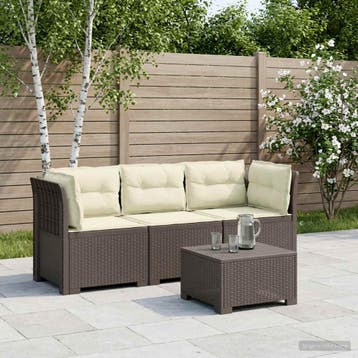 vidaXL 3-Zits Tu bank met Kussens Rattan Look PP Lichtgrijs, Verzenden