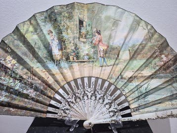 Exceptional Large Signed French Fan in Mother-of-Pearl with