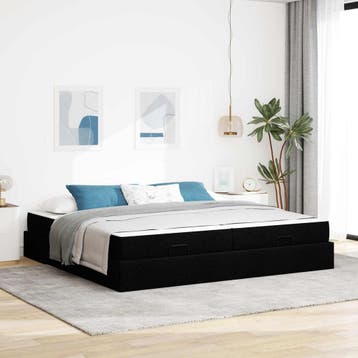 vidaXL Bedframe met matras met matras 2 pcs Zwart Stof, Huis en Inrichting, Verzenden, Nieuw