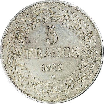 België. Leopold I. 5 Francs 1849 – Laureate Head / Crowned