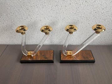 Kandelaar (2) - Messing - kandelaars helder lucite