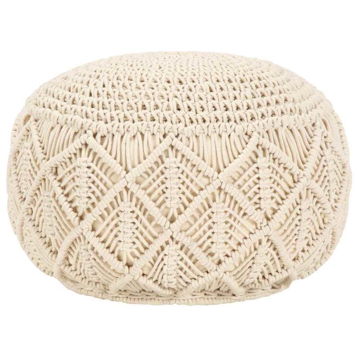 vidaXL Poef macramé handgemaakt 45x30 cm katoen, Maison & Meubles, Canapés | Repose-pieds & Poufs, Envoi