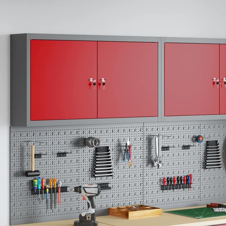 vidaXL Gereedschapskast met plank Rood en Grijs 100 x 20 x, Doe-het-zelf en Bouw, Gereedschapskisten, Nieuw, Verzenden