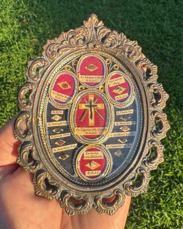 Reliekhouder - Brons, Glas, Textiel - 1850-1900 - Relikwieën