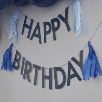 Blauwe Happy Birthday Slinger Tassels 1,5m, Verzenden