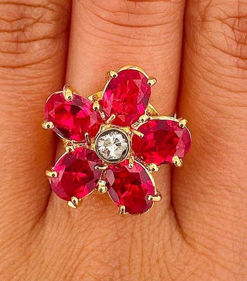 Zonder minimumprijs - Ring - 9 kt. Geel goud, Zilver Diamant