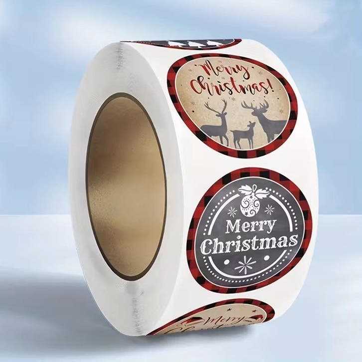 Sluitstickers kerstetiketten merry christmas rood zwart, Hobby en Vrije tijd, Knutselen, Nieuw