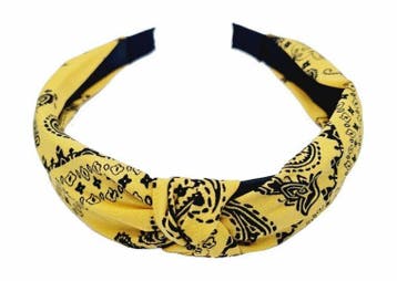 Haarband Diadeem 3cm – Knoop – Paisleyprint Stof – Geel, Nieuw