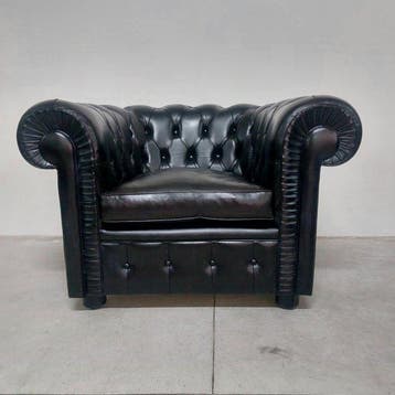 Chesterfield style - Fauteuil - club - Cuir, Bois - Rétro