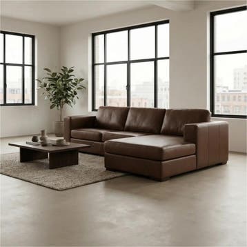 Leren hoekbank Flow - 3 zits + longchair, Ophalen of Verzenden, Modern, 300 cm of meer, Nieuw