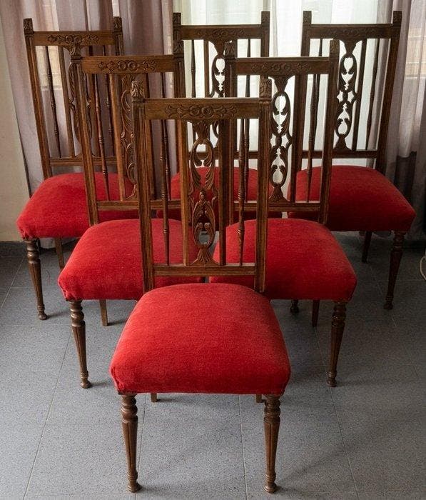 Eetkamerstoel (6) - Hout, Textiel, Antiek en Kunst, Antiek | Overige Antiek