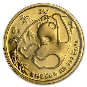 China. 5 Yuan 1985 1/20 oz ¥5 CNY Chinese Gold Panda NGC MS, Postzegels en Munten