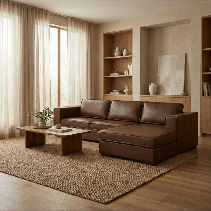 Leren hoekbank Fine - 2,5 zits arm links + longchair rechts, Huis en Inrichting, Zetels | Zetels, 250 tot 300 cm, 75 tot 100 cm