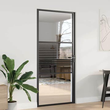 vidaXL Glazen deur 93 x 3,5 x 201,5 cm Aluminium Zwart, Doe-het-zelf en Bouw, Deuren en Vliegenramen, Verzenden, Nieuw