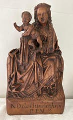 Statue, Onze-Lieve-Vrouw van Hunneghem - 44 cm - Noyer, Antiek en Kunst
