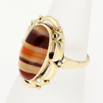 Ring - 14 karaat Geel goud - Agaat, Nieuw