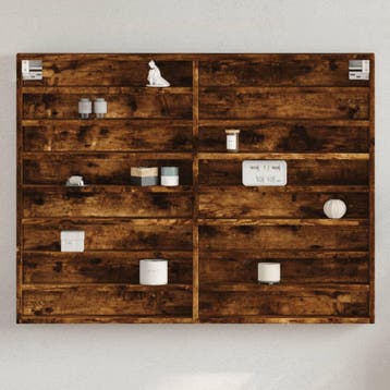 vidaXL Vitrinekast 100x8,5x75 cm bewerkt hout gerookt, Verzenden, Nieuw