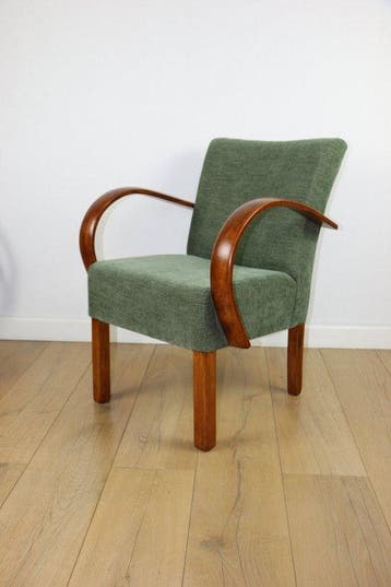 Lounge stoel - fauteuil - Beuken - Art Deco-gebogen fauteuil, Antiek en Kunst