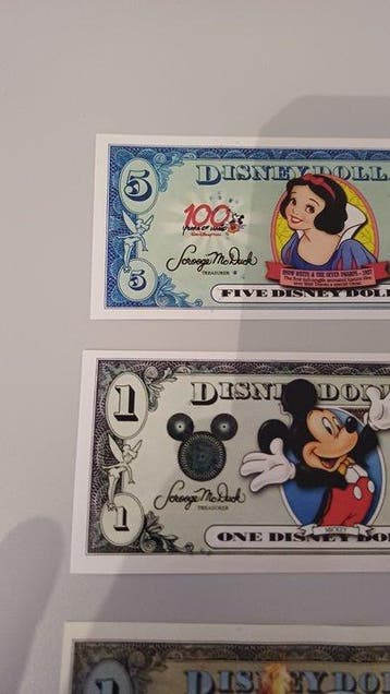 États-Unis dAmérique. - 3 Disney Dollars Banknotes, Postzegels en Munten