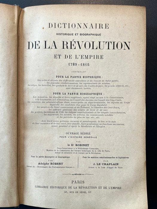 Dr Robinet; Adolphe Robert; J. Le Chaplain - Révolution &, Antiquités & Art, Antiquités | Livres & Manuscrits