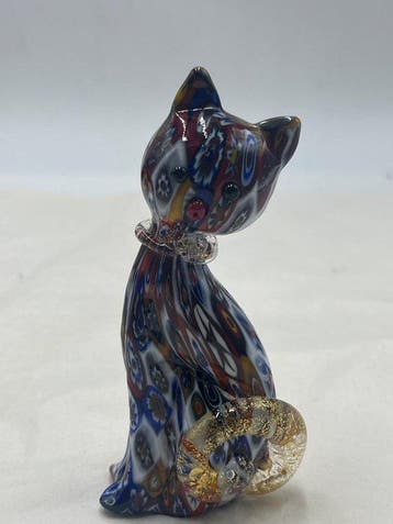 Livio Campanella - Vaas - Muranoglas - Kat in Murrine-mix