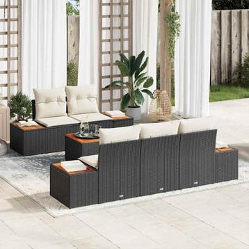 vidaXL Tuinbank Set 6 st Zwart Poly rattan, Verzenden, Nieuw