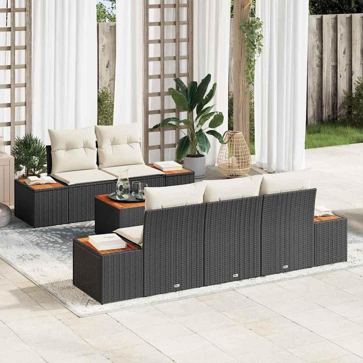 vidaXL Tuinbank Set 6 st Zwart Poly rattan, Tuin en Terras, Tuinsets en Loungesets, Nieuw, Verzenden