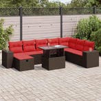 vidaXL 9-delige Loungeset met kussens poly rattan acacia, Verzenden, Nieuw, Loungeset