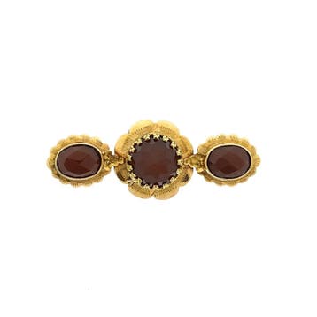 Vintage gouden broche met carneool, Handtassen en Accessoires, Broches, Gebruikt, Ophalen of Verzenden, Met edelsteen, Goud
