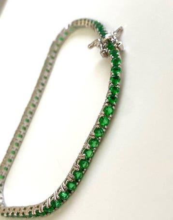 Sans prix de réserve - Bracelet de tennis Argent Émeraude -