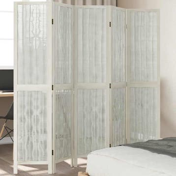 vidaXL Kamerscherm met 5 panelen massief paulowniahout wit, Verzenden