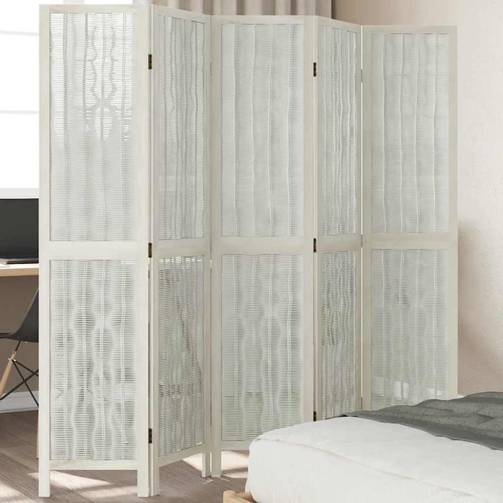 vidaXL Kamerscherm met 5 panelen massief paulowniahout wit, Huis en Inrichting, Woonaccessoires | Overige, Nieuw, Verzenden