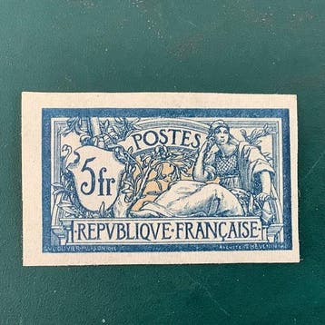 Frankrijk 1900 - 5 Fr Merson ongetand met velrand en gekeurd, Gestempeld