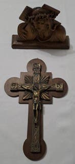 Crucifix - Hout, Brons - 1940-1950 - De Kruisweg, Antiquités & Art