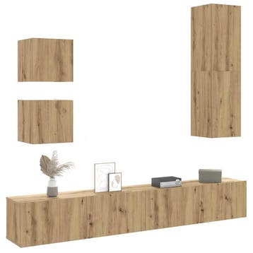vidaXL 5-delig Tv-meubelset wandmontage bewerkt hout, Huis en Inrichting, Verzenden, Nieuw