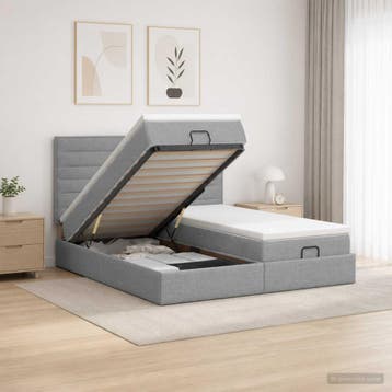 vidaXL Ottoman bed met matras met hoofdeinde 2 st Lichtgrijs, Huis en Inrichting, Verzenden, Nieuw