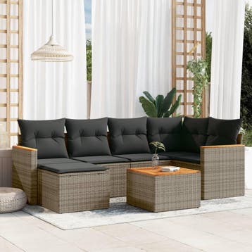 vidaXL 7-delige Loungeset met kussens poly rattan grijs, Verzenden, Loungeset