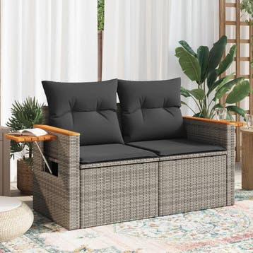 vidaXL Tuinbank 2-zits met kussens poly rattan grijs, Verzenden