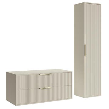 Wastafelkast Rimini 100 cm - Beige - met Kolomkast, Huis en Inrichting, Verzenden, Nieuw