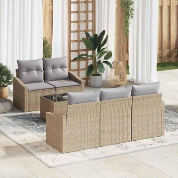 vidaXL Bankstel 6 st Beige en Grijs poly rattan, Verzenden, Nieuw