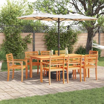 vidaXL Tuin Eettafel Set 9 st Bruin Massief Acacia Hout, Verzenden, Nieuw