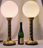 Tafellamp - Messing, Glas - Twee tafellampen van messing