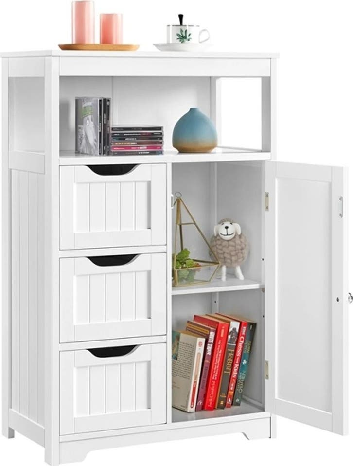 2dekans | Yaheetech Badkamerkast Wit – Voorzien Van 3 Lades, Maison & Meubles, Armoires | Autre, Enlèvement ou Envoi