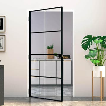 vidaXL Binnendeur 102x201,5 cm gehard glas en aluminium smal, Doe-het-zelf en Bouw, Deuren en Vliegenramen, Verzenden