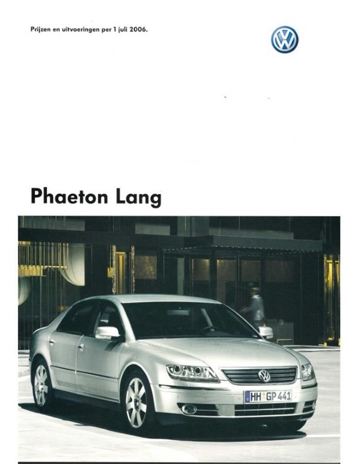2006 VOLKSWAGEN PHAETON LANG BROCHURE NEDERLANDS, Boeken, Auto's | Folders en Tijdschriften, Ophalen of Verzenden