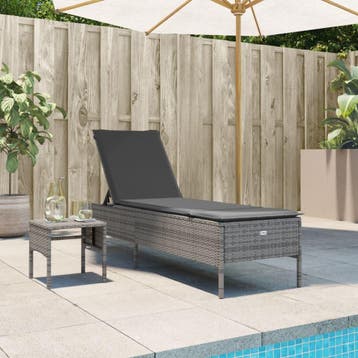 vidaXL Ligbed met tafel en kussen poly rattan grijs, Verzenden