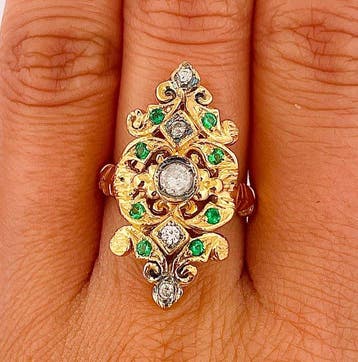 Zonder minimumprijs - Ring - 9 kt. Geel goud, Zilver Diamant, Nieuw