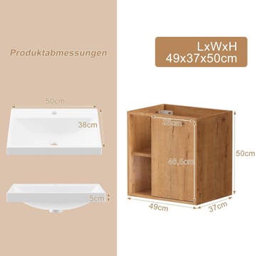 Wastafelkast - Wastafelmeubel - Wastafelonderkast - 50 cm -, Verzenden, Nieuw